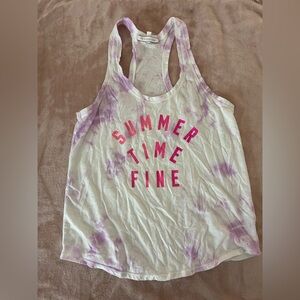 Victoria's Secret White Tie-Dye Racerback Tank with Pink Text